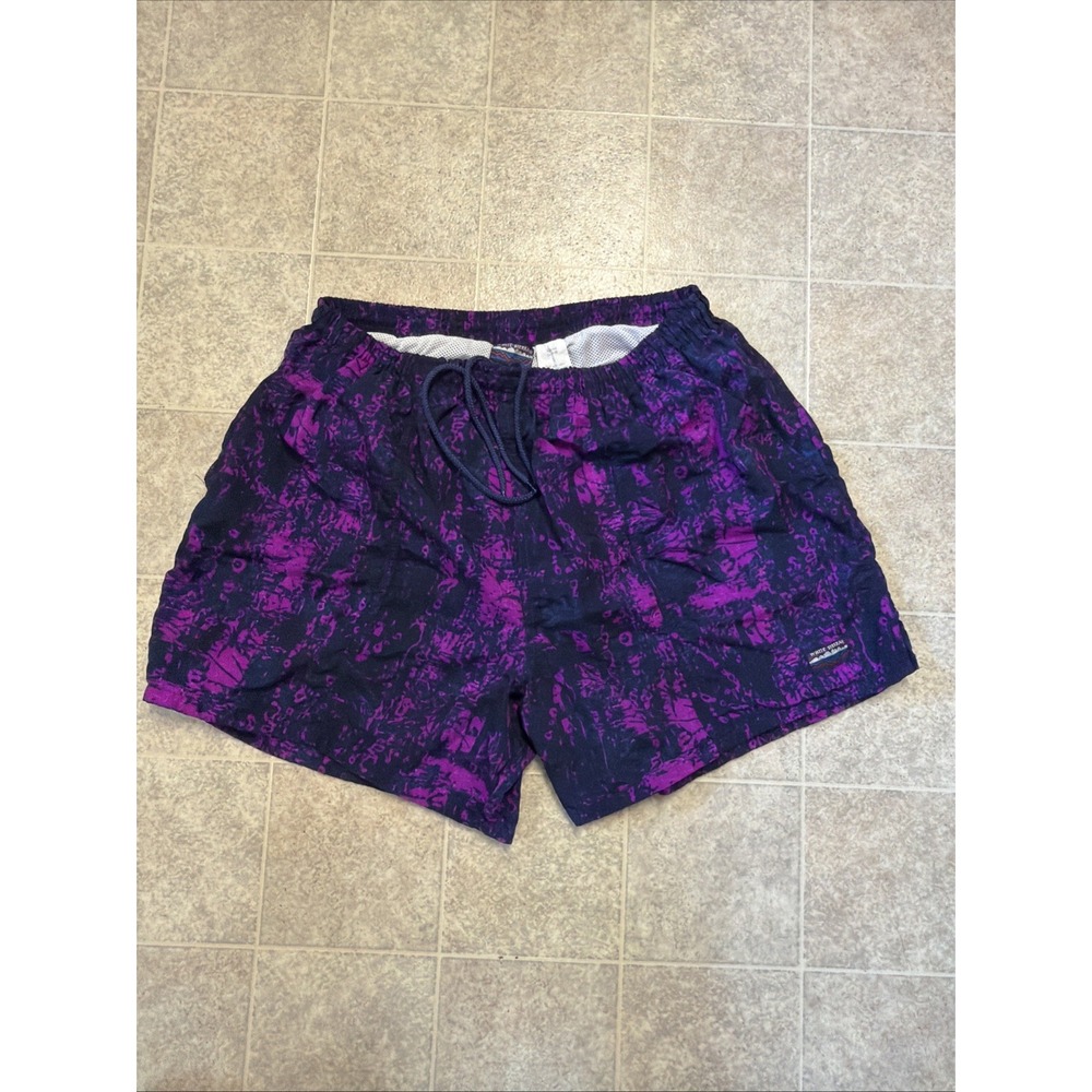 Vintage 90s Fusion Sport Abstract Swim Trunks Shorts Neon Surf USA L